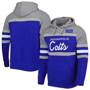 Мужской пуловер с капюшоном Mitchell & Ness Royal/Heathered Grey Indianapolis Colts Head Coach