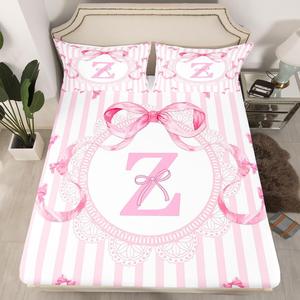 Erosebridal Комплект постельного белья Alphabet Initial Letter Z с бантами и розовыми кружевными полосками в стиле кавай, Pink Letter Z