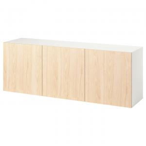 Настенный шкаф-комбинация Ikea Bestå, 180x42x64 см, белый / фенрик ясень