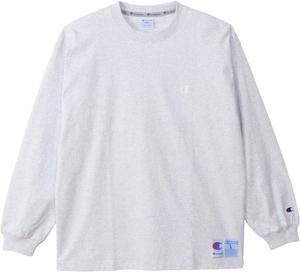 Мужская футболка с длинным рукавом Champion, круглый вырез, 100% хлопок, свободный крой, вышивка одного логотипа, спортивный стиль, C3-V414, светло-серый