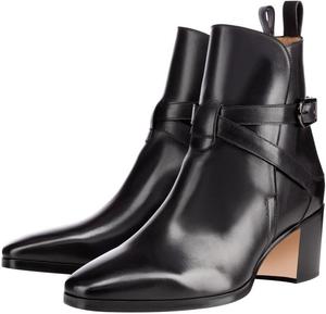 Женские ботильоны XYD с квадратным носком, ремешком через крест с пряжкой, ретро стиль, на низком каблуке-блоке, глянцевые лакированные офисные туфли, Black