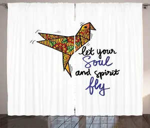 Штора ABAKUHAUS в деревенском стиле с пословицей Пусть ваша душа и дух парят, присборенная штора для спальни с петлями и крючками, 280 x 225 см, цвет: угольно-серый и белый Abakuhaus
