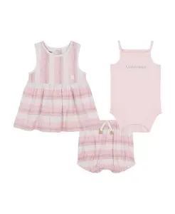 Комплект для девочек из 3 предметов: полосатая туника из рыхлого джерси и боди-майка Calvin Klein