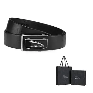 JAGUAR Мужской кожаный ремень из коровьей кожи шириной 3.7 см, Black
