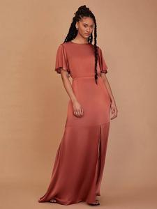 Атласное платье макси с развевающимися рукавами от sienna Rewritten, цвет Terracotta