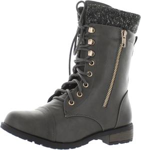 Женские ботинки Forever Link Mango-31 с круглым носком, милитари, на шнуровке, с вязаной манжетой, низкий каблук, Grey