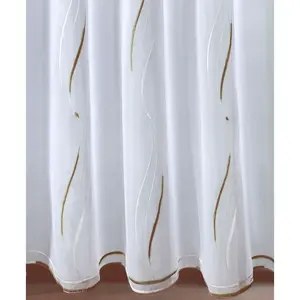 Штора VIVIEN с сборкой 1 шт., настоящая вышивка, вуаль, с общим рисунком, мотив, полупрозрачная, изогнутая, гардина Weckbrodt, Caramel/weiß