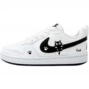 Nike Детские низкие скейтбордистские кроссовки Court Borough Black White Hanging Kitten из синтетической кожи, устойчивые к истиранию