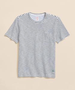 Футболка из хлопкового трикотажа с неравномерной текстурой, логотипом GF и полосками.