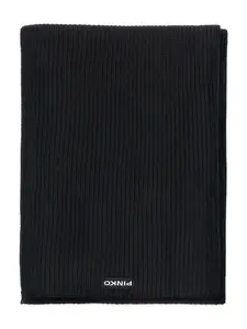 Шарф в рубчик с нашивкой-логотипом PINKO, черный