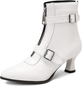 Женские ботильоны на низком каблуке с острым носком и застежкой-молнией, ретро стиль, кожаный ремешок с пряжкой, викторианские ведьмины ботинки, подойдут к платьям и джинсам Oigunle, White