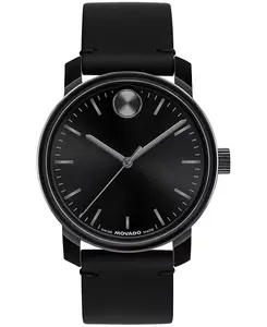 Мужские часы Bold Access Swiss Quarter с черным кожаным ремешком, 41 мм Movado, black