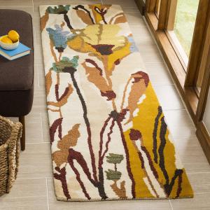 Ковер-дорожка SAFAVIEH, 69 x 244 см, Jardin Collection, Ivory & Multi, ручной работы из цветной шерсти, идеально подходит для помещений с высокой проходимостью в гостиной, спальне (JAR322A)
