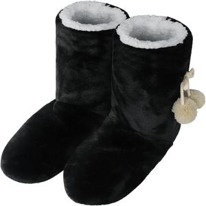 Женские теплые тапочки на босую ногу зимние свободные тапочки для дома и улицы плюшевые высокие уютные ботинки с противоскользящей подошвой Generic, Black