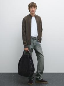 Кардиган на молнии из 100% хлопка Massimo Dutti, серо-зеленый