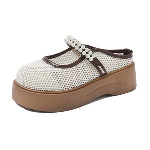 Женские сандалии с закрытым носком, вырезанные на резиновой подошве и устойчивые к запахам King Jinmai, Beige