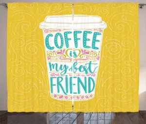 Штора ABAKUHAUS в деревенском стиле с надписью Кофе - мой лучший друг, для спальни, с присборенной лентой, петлями и крючками, 280 x 175 см, цвет: розовый, земляной, желтый Abakuhaus