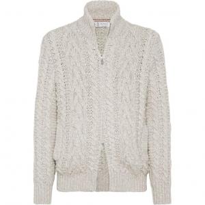 Открытый вязаный кардиган на молнии Brunello Cucinelli, слоновая кость