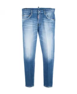 Джинсы на пуговицах с кожаной нашивкой Dsquared2, синий