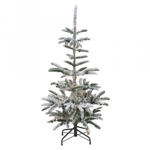 6,5-футовая искусственная рождественская елка из тонкой флокированной ели Нордмана с предварительной подсветкой - теплые прозрачные светодиодные фонари Christmas Central, зеленый