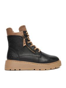 Женские ботинки Rieker кожаные на толстой подошве, черно-бежевый