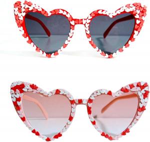Солнцезащитные очки Melrose для женщин, 2023 год, конфетные цвета, форма «сердечко», праздничные очки, винтажные женские солнцезащитные очки с защитой от УФ-излучения UV400, 2pcs Pink&red
