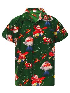 Рубашка на пуговицах классического кроя King Kameha Christmas Space Santa, зеленый