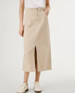 Миди-юбка из саржи с плетеными деталями Pepe Jeans, бежевый