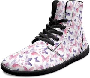 Женские высокие кроссовки с широкой пяткой босоножечного типа с принтом бабочек, с подошвой нулевого перепада и противоскользящей PU-кожей GETELINSENG, Pink Purple Butterflies