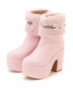 Ботинки с толстой подошвой и дизайном «боа» Yosuke Usa, цвет Pink