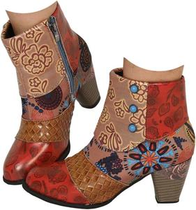 Женские ковбойские сапоги Вестерн с вышивкой Бохо ботильоны на щиколотку с массивным низким каблуком Праздничные осенние короткие ботильоны Модные сапожки на шнуровке Ретро кожаные ботильоны Комфортная обувь для прогулок JYSwoshoe, Khaki-2