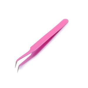 Розовый изогнутый пинцет для наращивания ресниц Inna Marka
