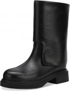 Женские сапоги TDD Western Gladiator на зиму, высокие ботильоны с широкой голенью, ботинки Челси из кожи с массивным каблуком, для повседневного и боевого стиля, с теплой подкладкой, ковбойские, для женщин, с высоким каблуком, Xk Black