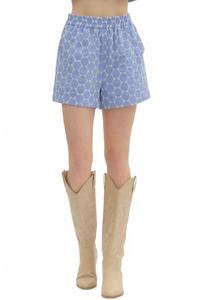 Кукурузно-голубые шорты из денима с вышивкой Entro