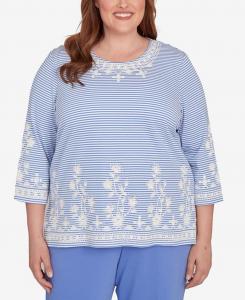 Топ большого размера в повседневном стиле с декоративными полосками и круглым вырезом Alfred Dunner, Iris