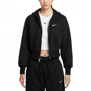 Nike Спортивная толстовка с капюшоном женская укороченная свободная на молнии, Black