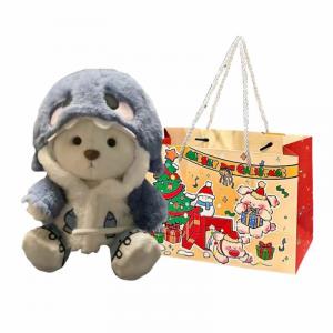 Милый трансформируемый костюм плюшевой игрушки Joint Bear Teddy Lily Bear спящий с куклой 30 см PANGPANGLONG, синий Shark Coats+Shoes+Pants+белый Bear+Christmas Shopping Bag