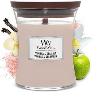 Свеча в форме песочных часов средняя, ароматизированная, с запахом ванили и морской соли, с потрескивающим фитилем, время горения до 60 часов, парафин Woodwick