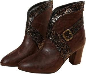 Женские короткие ботинки с толстой подошвой и застежкой-молнией спереди, резиновой подошвой и декоративной пряжкой, подходящие для ежедневного ношения. Fusecottc, Brown