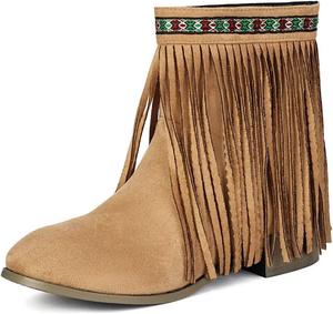 Женские ботильоны Joojaky с кисточками на щиколотке, среднем каблуке и западным дизайном, Beige