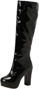 Женские высокие сапоги до колена из лакированной кожи с платформой и массивным каблуком, с боковой молнией, для верховой езды и мотоцикета Zzalalana, Black