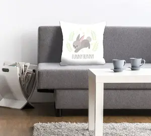Декоративная подушка Queence "Дарси", с забавным зайчиком, чехол без наполнения, 1 шт 40х40 см, серый