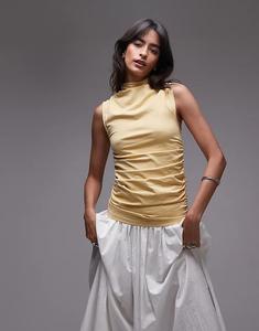 & Other Stories Топ из супермягкого драпированного джерси без рукавов с высоким воротом, цвет сливочно-желтый