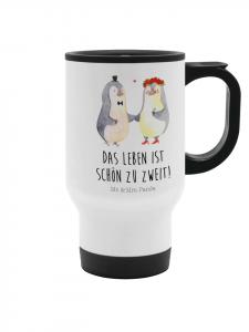 Свадебная кофейная кружка Белый пингвин с надписью Mr. & Mrs. Panda