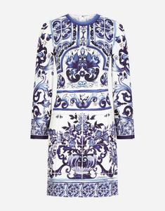 Короткое платье из органзина с майоликовым принтом Dolce & Gabbana, мультиколор