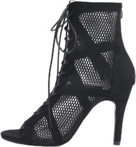 Женские сексуальные танцевальные туфли на каблуке с открытым носком, сетчатые балетные сандалии, каблуки для вечеринки, сандалии на щиколотке с задней молнией Generic, Black