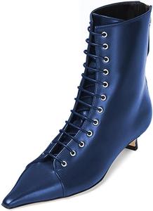 Женские классические ботильоны FOWT с заостренным носком, шнуровкой, низким каблуком «китен», задней молнией, красивые повседневные короткие ботинки, размеры 4-16 US, Blue