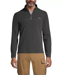 Большая и высокая флисовая толстовка с молнией на четверть для любой погоды Lands' End, черный