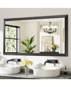 Зеркало для ванной комнаты, настенные зеркала в металлической раме толщиной 55" x 30" для установки над раковиной, в спальне, гостиной, прихожей, прямоугольные настенные зеркала черного цвета (горизонтальные/вертикальные) Amorho, black