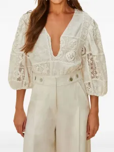 Боди с отделкой люверсами и пышными рукавами Farm Rio, белый